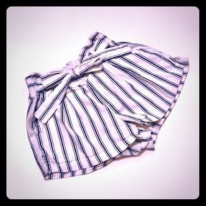 White and Navy Striped Cotton Shorts